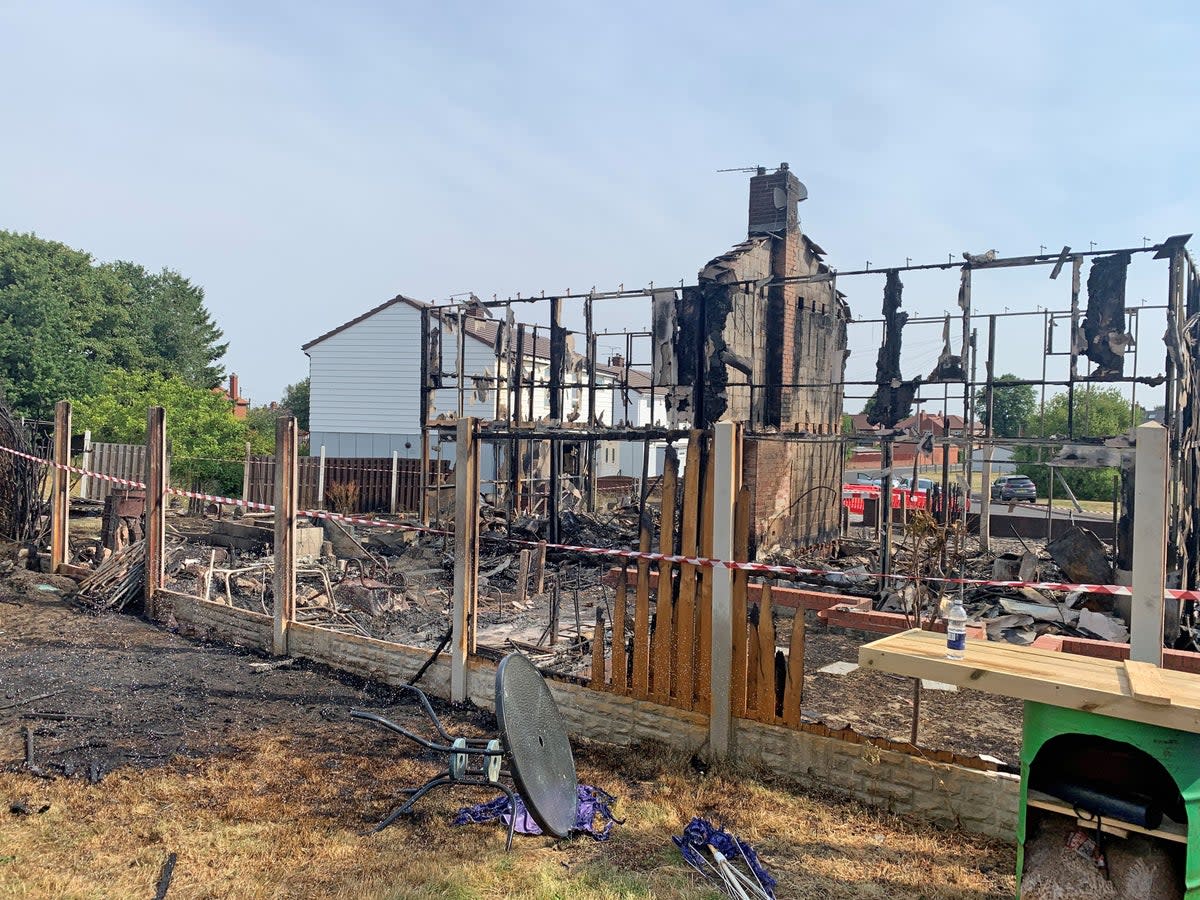 The scene after a blaze in Barnsley, South Yorkshire, after temperatures topped 40C in the UK for the first time (Dave Higgens/PA) (PA Wire)