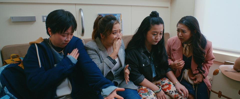 Deadeye (Sabrina Wu, left), Audrey (Ashley Park), Lolo (Sherry Cola) and Kat (Stephanie Hsu) scramble to hide drugs in "Joy Ride."