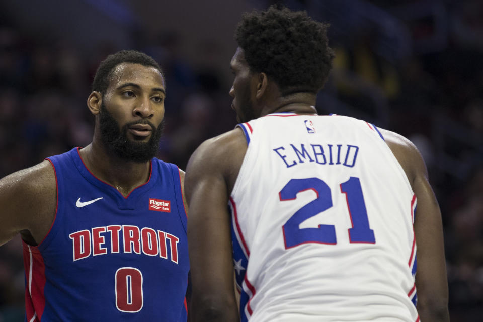 Andre Drummond and Joel Embiid face off. 