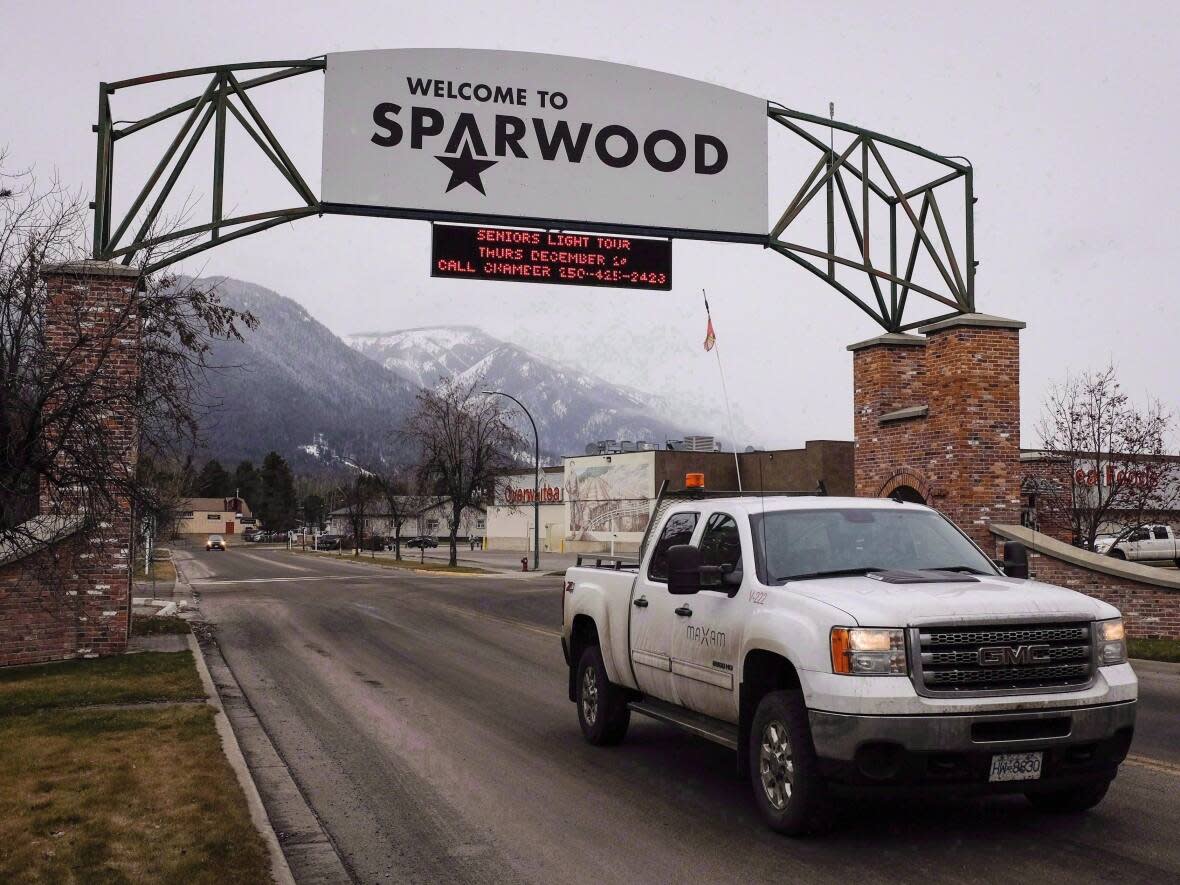 A sign welcomes people to Sparwood, B.C., near Teck Coal's Line Creek operations.  (Jeff McIntosh/The Canadian Press - image credit)