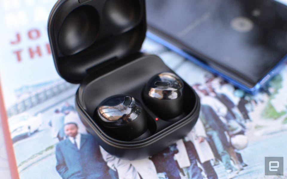 The Galaxy Buds Pro are Samsung’s most complete set of true wireless earbuds yet. Unfortunately, they’re also the most expensive. The sound quality is the best of any Galaxy Buds device thus far and truly effective ANC works well. Features like hands-free Bixby, automatically switching to ambient sound when you speak and wireless charging round out a compelling package.