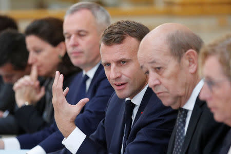 French President Emmanuel Macron chairs the weekly cabinet meeting at the Elysee Palace in Paris, France October 17, 2018. Francois Mori/Pool via REUTERS