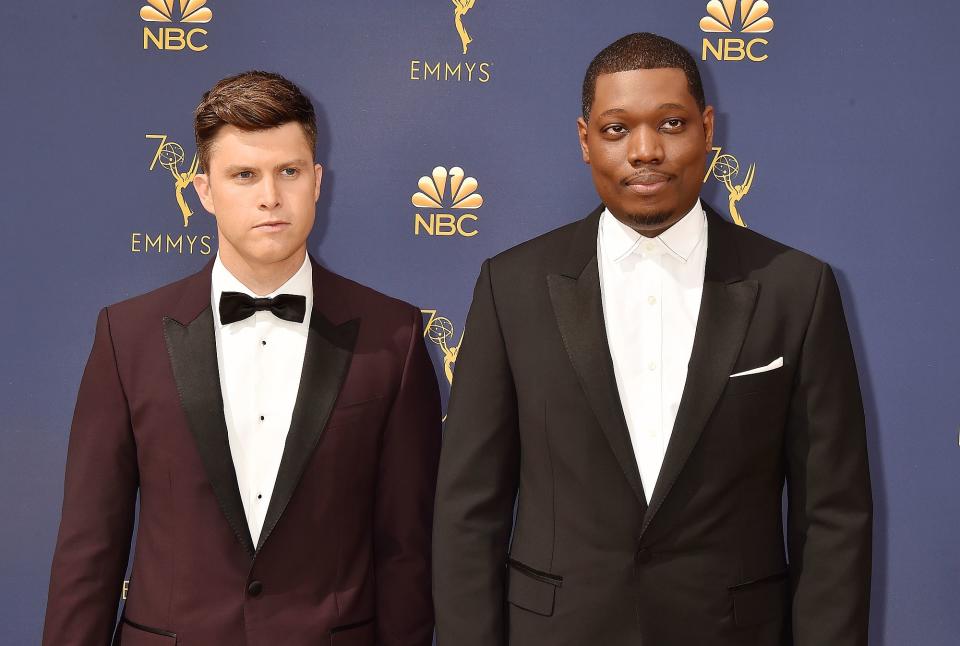 Colin Jost (links) and Michael Che moderierten die letztjährige Emmy-Verleihung. (Bild: ddp/INTERTOPICS/Jeffrey Mayer)