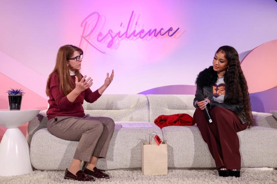 (L-R) Dr. Stacy Smith and Saweetie at The Wrap's Power Women Summit, Maybourne Hotel, Beverly Hills, California on Dec 5, 2023.
