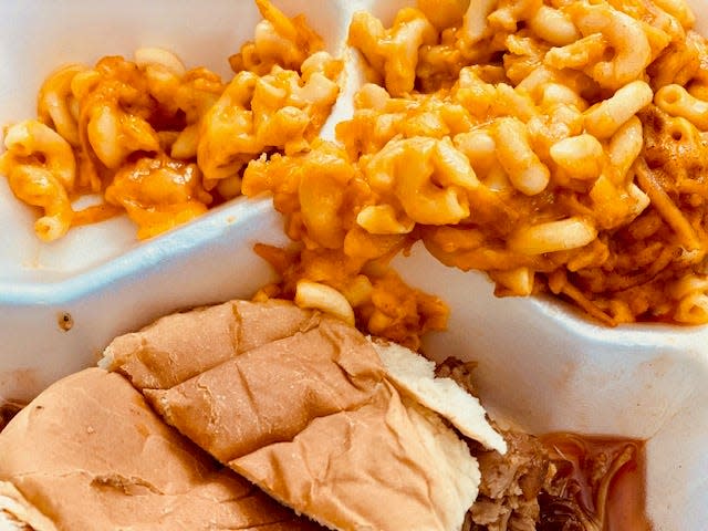 Smoked pork sandwiches, with homemade mac 'n cheese, are a couple of the highlights at the Drive-Thru BBQ food truck, parked on a lot on Thomasville Road in Midtown.