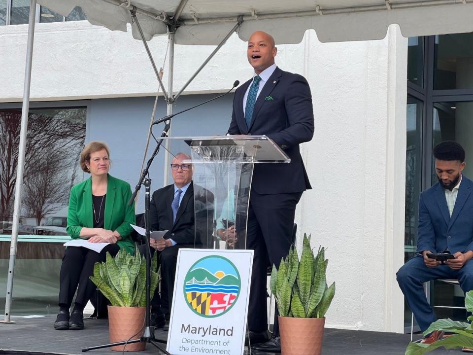 Maryland Governor Wes Moore announced the adoption of a California regulation that would phase out the sale of new gas-powered vehicles by 2035 during an event on March 13, 2023 in Baltimore.