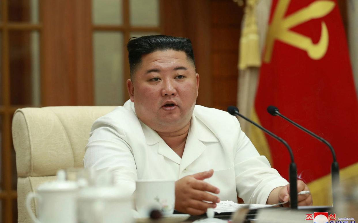 Kim Jong-un attends an enlarged meeting of the Politburo of the ruling Workers Party in Pyongyang - KCNA via KNS