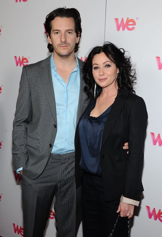  TV personality Kurt Iswarienko and actress Shannen Doherty arrive at WE tv's "Family Affair" 2012 Winter TCA event at Langham Hotel on January 13, 2012 in Pasadena, California. 