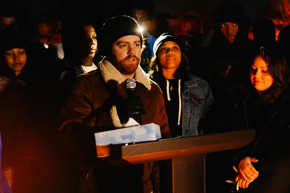 Ryan Wilson, a friend of Nichols, speaks during the vigil in Sacramento.<span class="copyright">Mark Dillon for TIME</span>