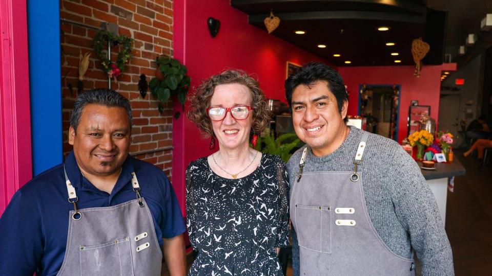 Corazon Cafe is a partnership between, from the left, Crescencio Hernandez Villar, Sara McGrath, Pedro Arias Lopez and is open near the corner of Chorro and Higuera streets.