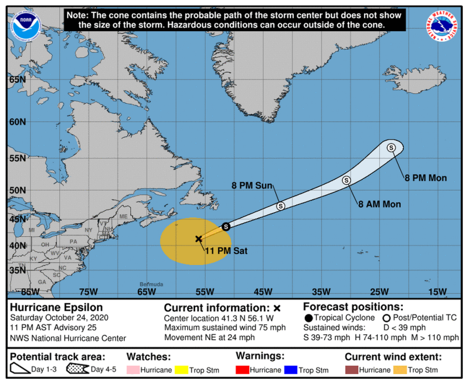 Hurricane Epsilon in the 11 p.m. Saturday, Oct. 24, 2020 report.