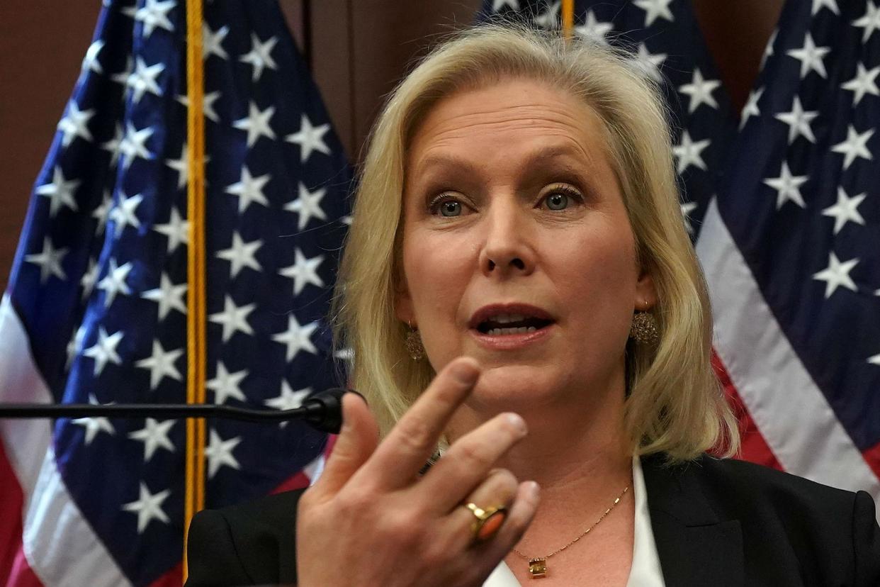 U.S. Sen. Kirsten Gillibrand (D-NY) speaks during a news conference December 6, 2017 on Capitol Hill in Washington, DC. The lawmaker unveiled bipartisan legislation to help prevent sexual harassment. (Photo by Alex Wong/Getty Images)