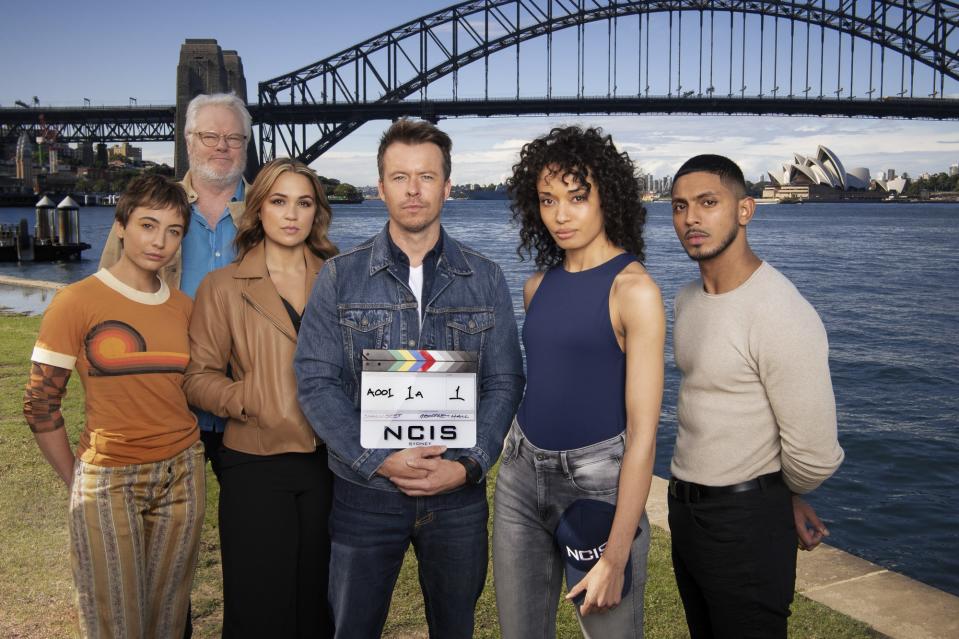 Mavournee Hazel, William McInnes, Tuuli Narkle, Todd Lasance, Olivia Swann, and Sean Sagar on the set of 'NCIS: Sydney'