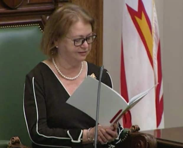 Lt.-Gov. Judy Foote reads the speech from the throne at the House of Assembly on Thursday. (House of Assembly - image credit)