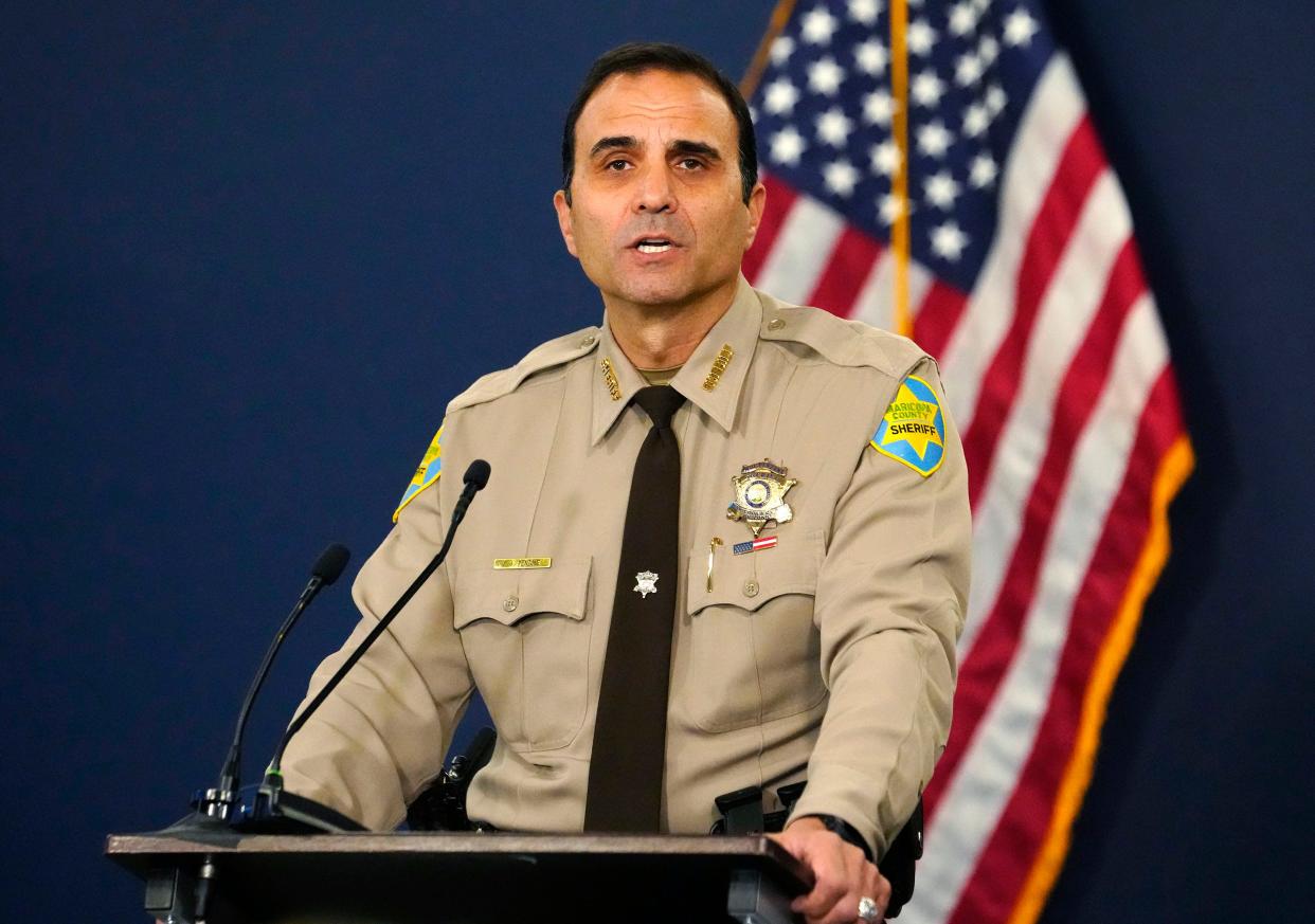 Maricopa County Sheriff Paul Penzone speaks during a pre-election news conference in Phoenix on Nov. 7, 2022.