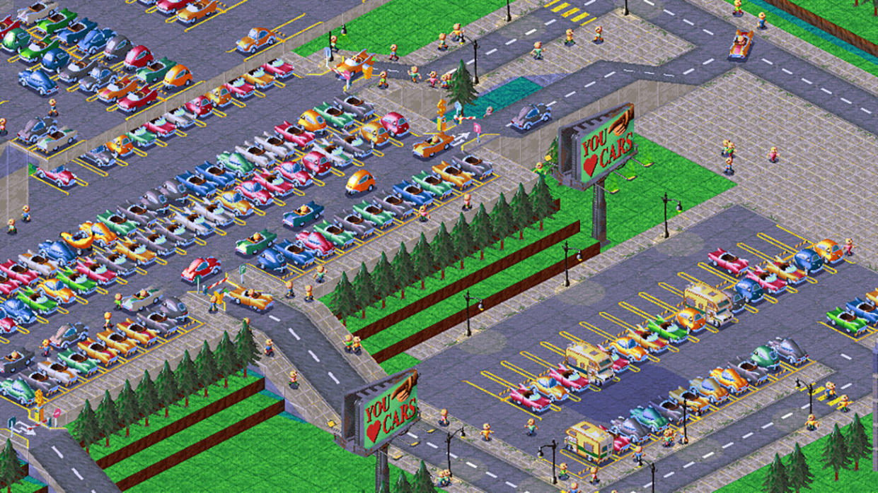  A big parking lot seen in isometric view. 