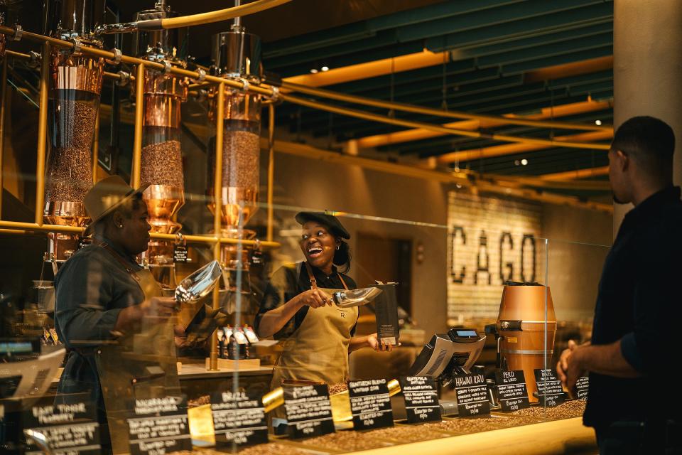 If you find a flavor you like, you can buy the fresh-roasted beans from the Scooping Bar on the first floor.