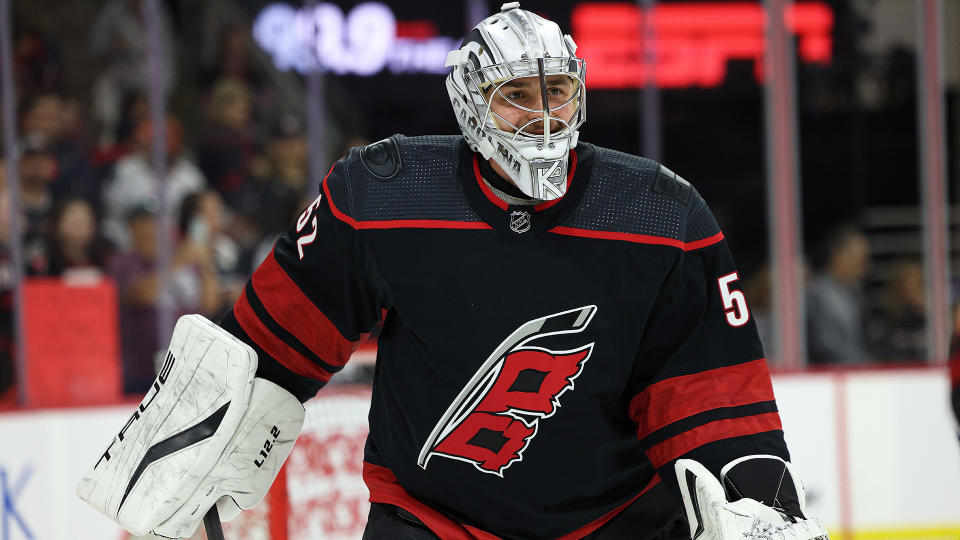 Pyotr Kochetkov became an overnight sensation for the Hurricanes this spring. (Photo by Gregg Forwerck/NHLI via Getty Images)