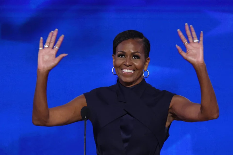 Former First Lady Michelle Obama took the DNC stage on 20 August to give a speech in support of Vice President Kamala Harris’ campaign for president (REUTERS)