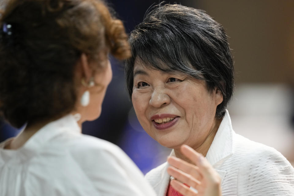 Japan's Foreign Minister Yoko Kamikawa attends the G20 foreign ministers meeting in Rio de Janeiro, Brazil, Wednesday, Feb. 21, 2024. (AP Photo/Silvia Izquierdo)