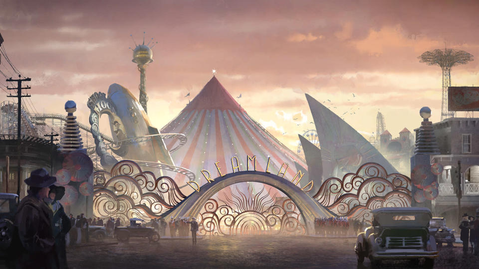 The Dreamland circus, seen here in concept art, was inspired by Walt Disney’s ideas for Disneyland. (Image courtesy of Disney)