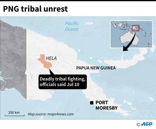 Map locating Hela province in Papua New Guinea where at least 24 people were killed in tribal clashes in the last few days, according to local officials on Wednesday