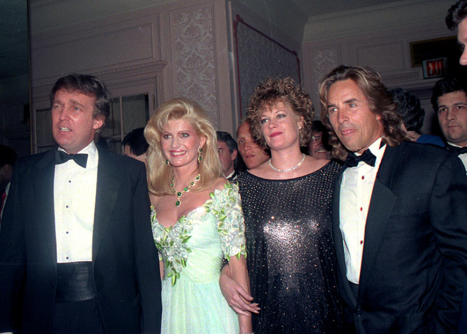 Donald and Ivana Trump with Melanie Griffith and Don Johnson at a benefit in 1989. (Photo: AP/Susan Ragan)