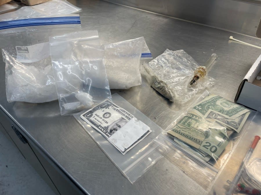 A photo of seized illegal drugs, cash and drug paraphernalia from a traffic stop at 1300 South 300 West. Courtesy Salt Lake City Police Department