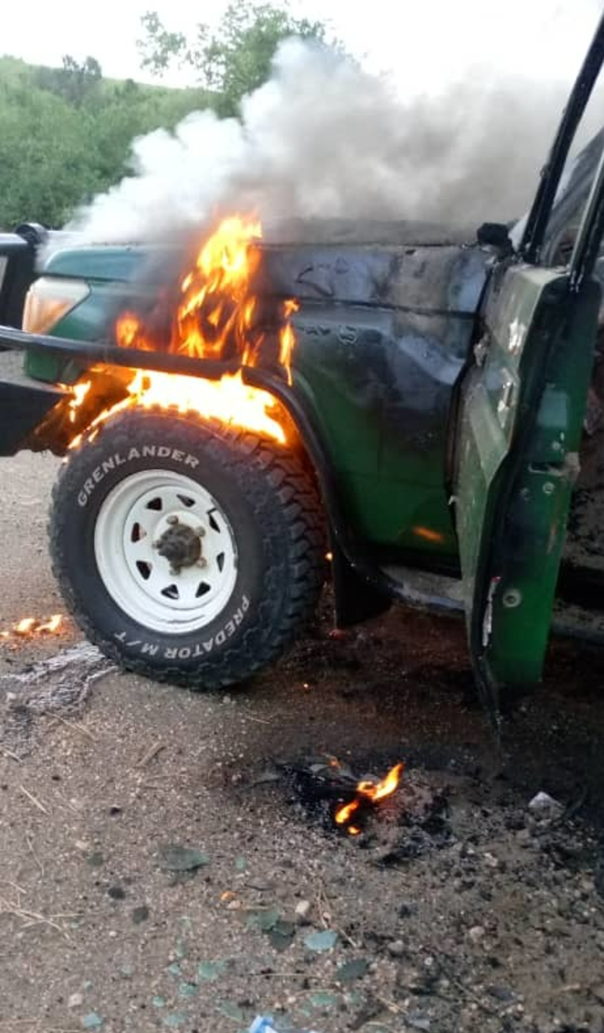 The vehicle the couple and their Ugandan driver were travelling in when they were attacked (PA)