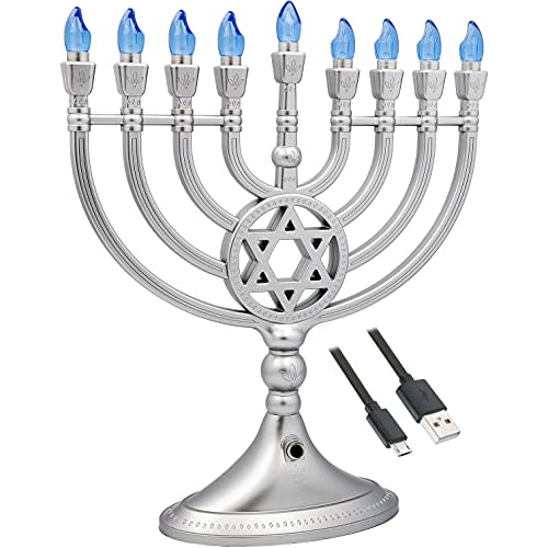 Traditional LED Electric Silver Hanukkah Menorah with Crystals (Silver Hanukkah Menorah with Crystals)