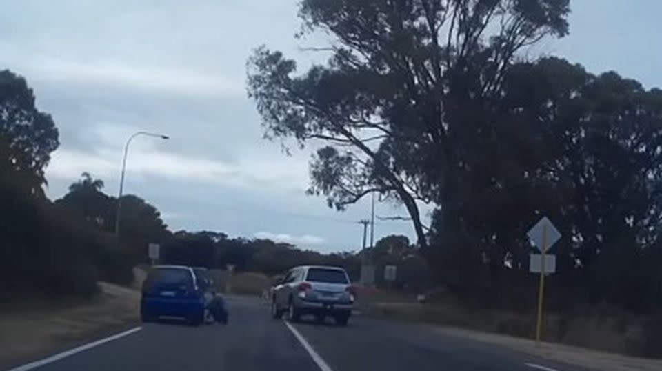 A 4WD was forced onto the wrong side of the road, placing himself in the path of oncoming traffic. Source: YouTube