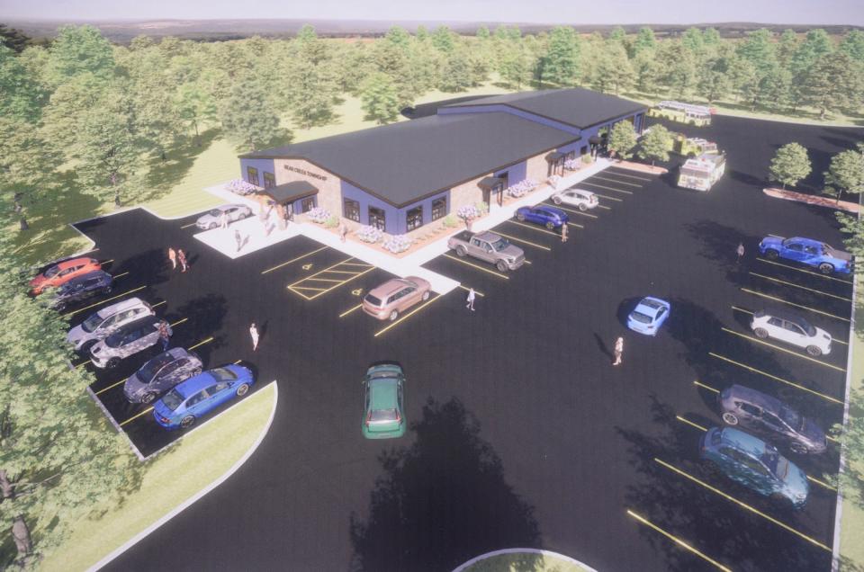 A rendering of a proposed additional fire hall and voting location for Bear Creek Township and the Resort-Bear Creek Fire Department.