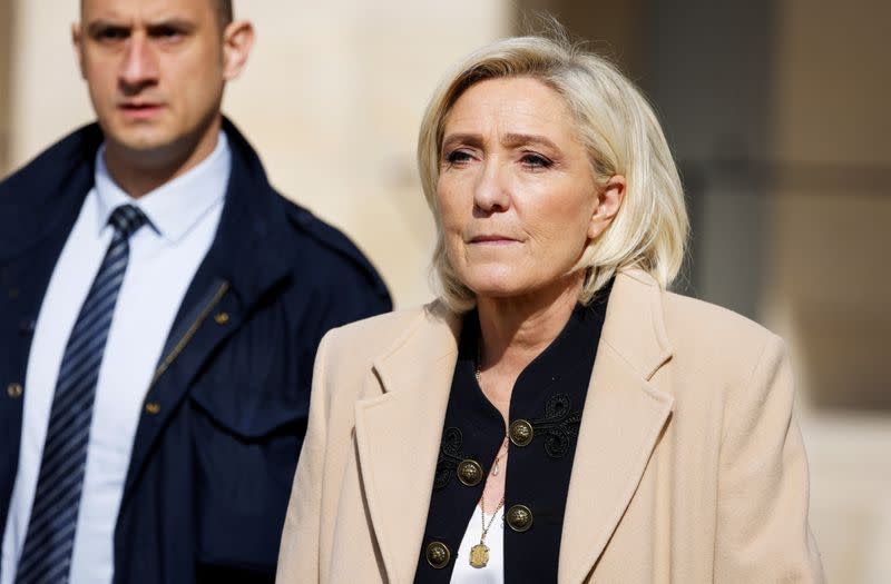 President of the 'Rassemblement National' (RN) parliamentary group Marine Le Pen attends a "national tribute" ceremony to late French politician and admiral, Philippe de Gaulle in Paris