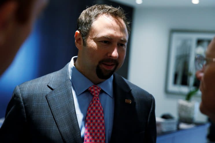 Jason Miller, Senior Communications Advisor to Republican presidential nominee Donald Trump speaks with media following a round table meeting with the Republican Leadership Initiative at Trump Tower in the Manhattan borough of New York,, U.S., August 25, 2016. (Photo: REUTERS/Carlo Allegri)