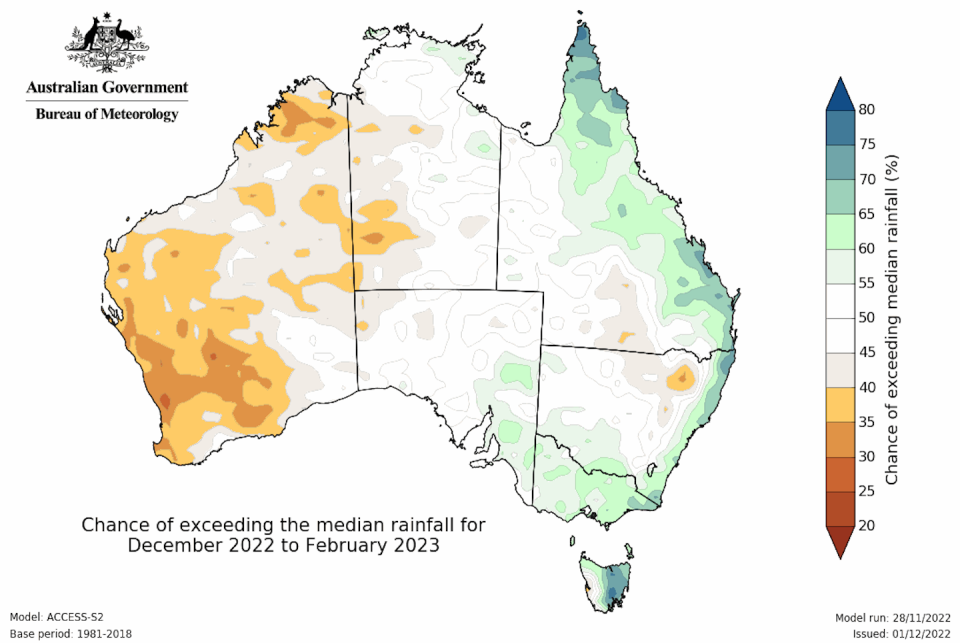 There is not much confidence in whether it will be a wet or dry summer over most of Australia. Bureau of Meteorology