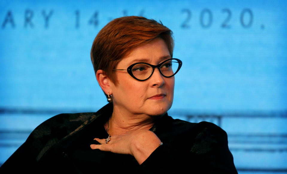 Australian Foreign Minister Marise Payne shares her views at a panel discussion during Raisina Dialogue, a global conference in New Delhi, India, Thursday, Jan. 16, 2020. (AP Photo/Manish Swarup)