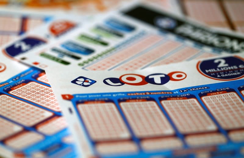 Logo and grids of French lottery group Francaise des Jeux are pictured in this illustration picture in Bordeaux