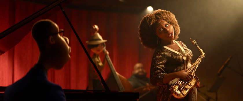 In Disney and Pixar's "Soul," a middle-school band teacher named Joe Gardner gets the chance of a lifetime to play the piano in a jazz quartet headed by the great Dorothea Williams. Featuring Jamie Foxx as the voice of Joe Gardner, and Angela Bassett as the voice of Dorothea, "Soul" opens in U.S. theaters on June 19, 2020.. Credit: Disney/Pixar.