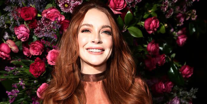 new york, new york february 09 lindsay lohan attends the christian siriano fallwinter 2023 nyfw show at gotham hall on february 09, 2023 in new york city photo by jamie mccarthygetty images for christian siriano