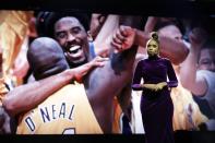 Jennifer Hudson sings a tribute to former NBA All-Star Kobe Bryant and his daughter Gianna, who were killed in a helicopter crash Jan. 26, before the NBA All-Star basketball game Sunday, Feb. 16, 2020, in Chicago. (AP Photo/Nam Huh)