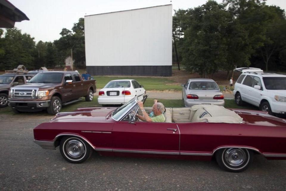 James McDaniel of Salisbury, and his wife Barbara McDaniel look for a parking spot at the Badin Road Drive-In in Albemarle.