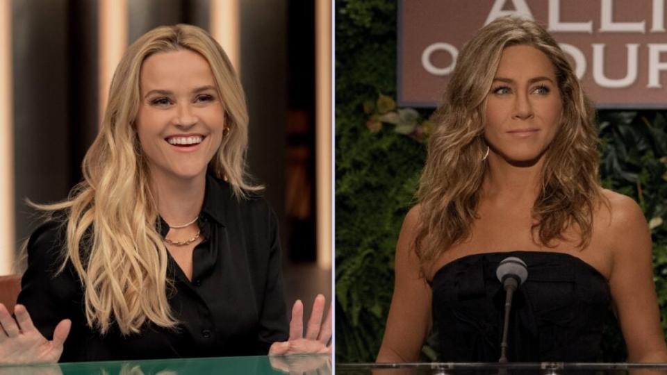 Reese Witherspoon and Jennifer Aniston in “The Morning Show” (Apple TV+)