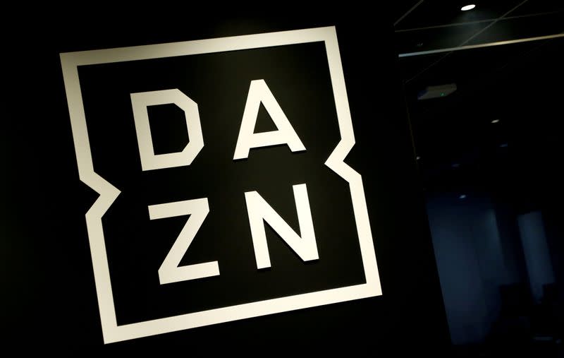 FILE PHOTO: Internet streaming service DAZN's logo is pictured in its office in Tokyo