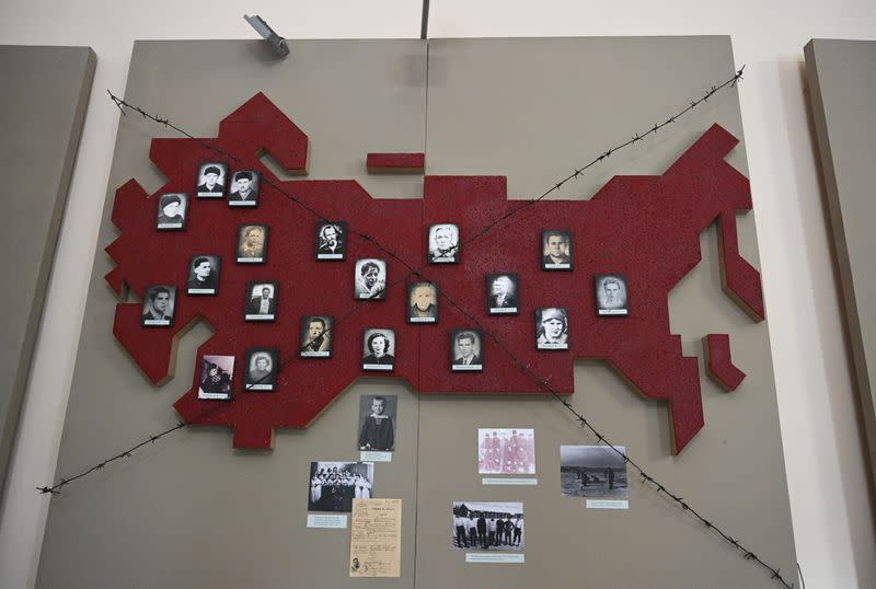 Portraits of people convicted following the protest against rising food prices that was brutally suppressed by the Soviet Army in 1962, are displayed at the Novocherkassk Memorial Museum