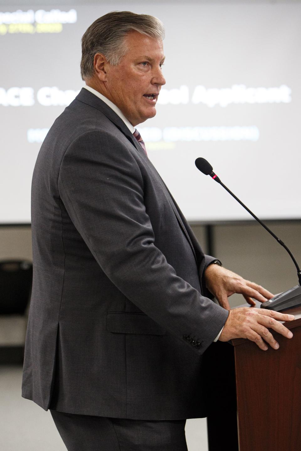 Rep. Scott Cepicky clarifies points on Tennesse charter schools during a Maury County Public Schools special hearing in Columbia, Tenn. on Thursday, July 27, 2023