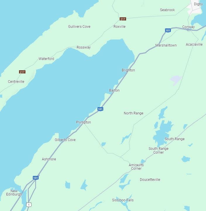 The section of Highway 101 between Weymouth and Marshalltown, N.S., runs through several residential communities and people in Digby County say it's unsafe. (Google - image credit)