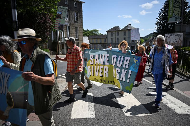 Protest organised by water charity Save The River Usk in Brecon