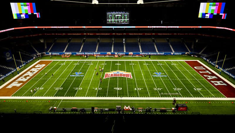 The field is painted for the Valero Alamo Bowl at the Alamodome in San Antonio, Texas, on Tuesday, Dec. 31, 2019.