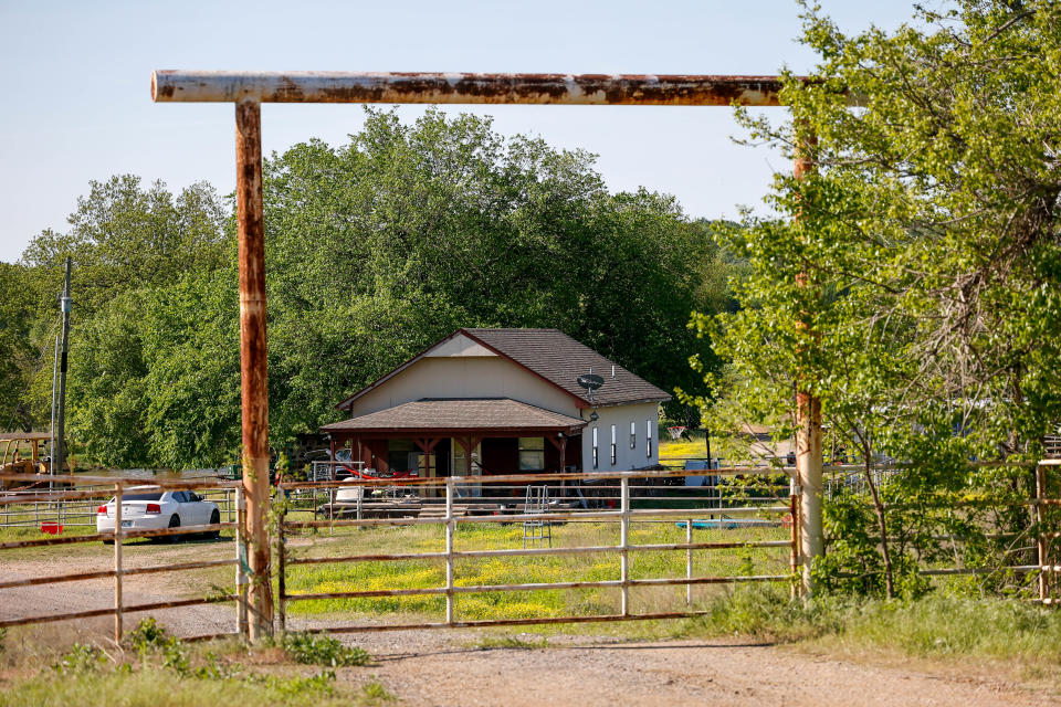 The property where seven bodies were found on Monday is pictured in Henryetta.