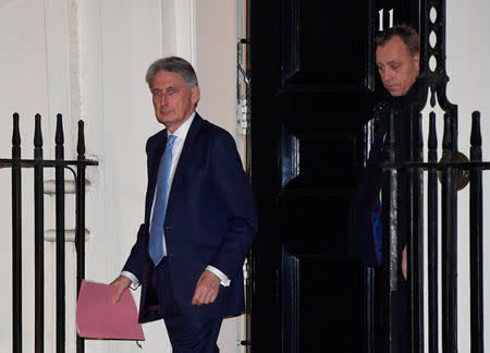 Britain's Chancellor of the Exchequer Philip Hammond leaves 11 Downing Steet in London, Britain, January 15, 2019. REUTERS/Toby Melville